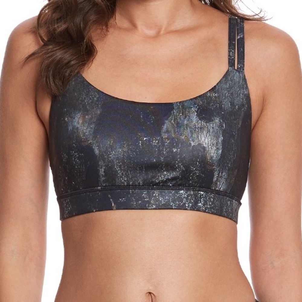 ALO Yoga Metallic Black Marble Print Sports Bra